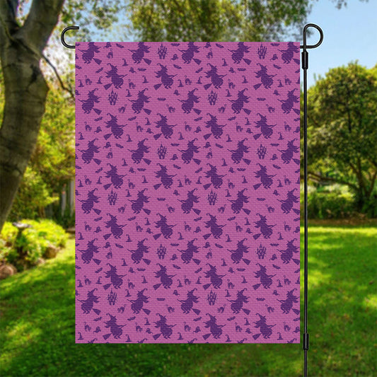 Purple Halloween Witch Pattern Print Garden Flag