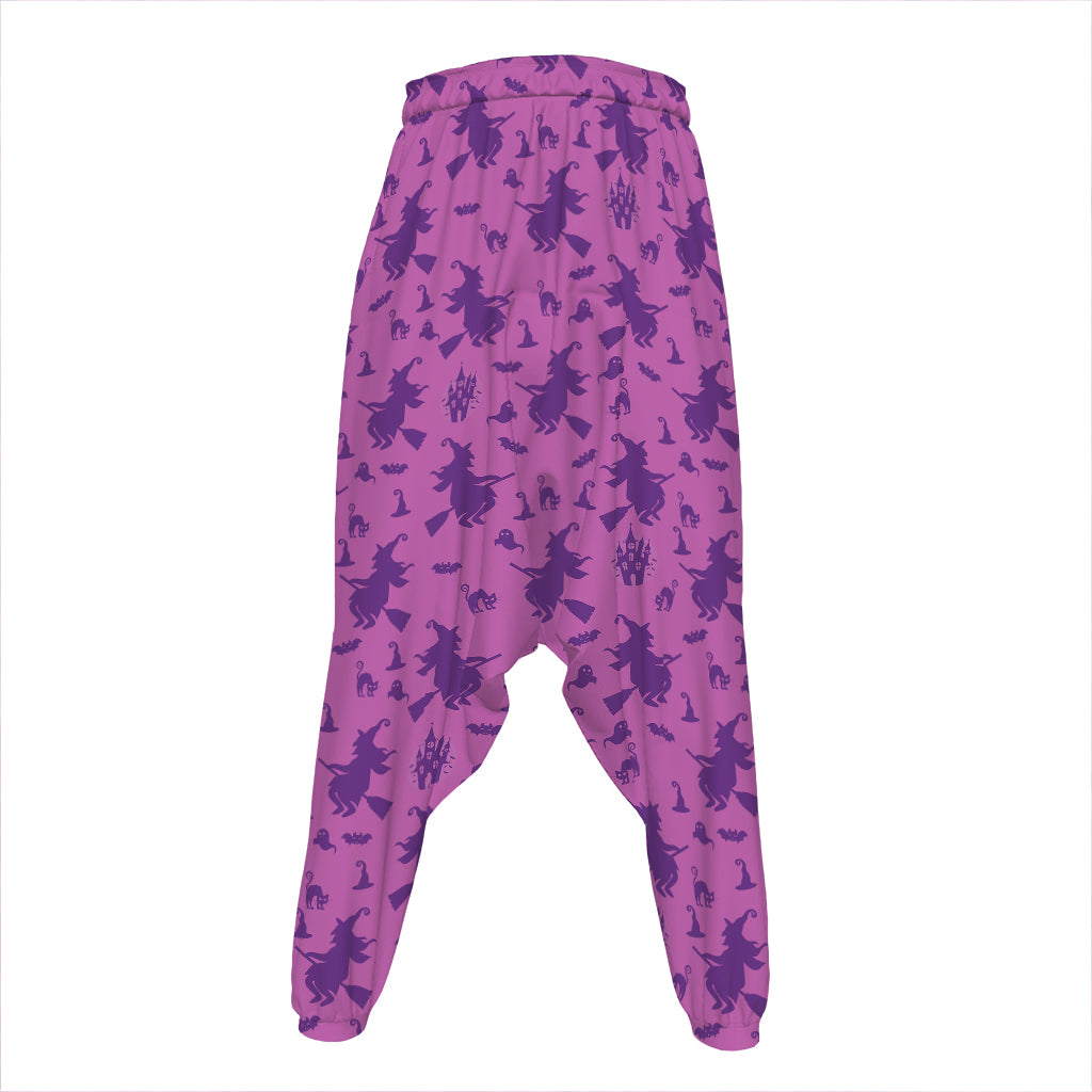Purple Halloween Witch Pattern Print Hammer Pants