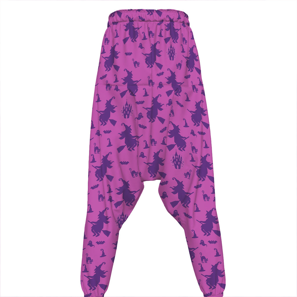 Purple Halloween Witch Pattern Print Hammer Pants