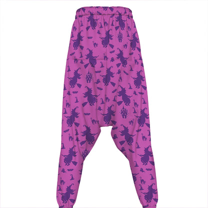 Purple Halloween Witch Pattern Print Hammer Pants