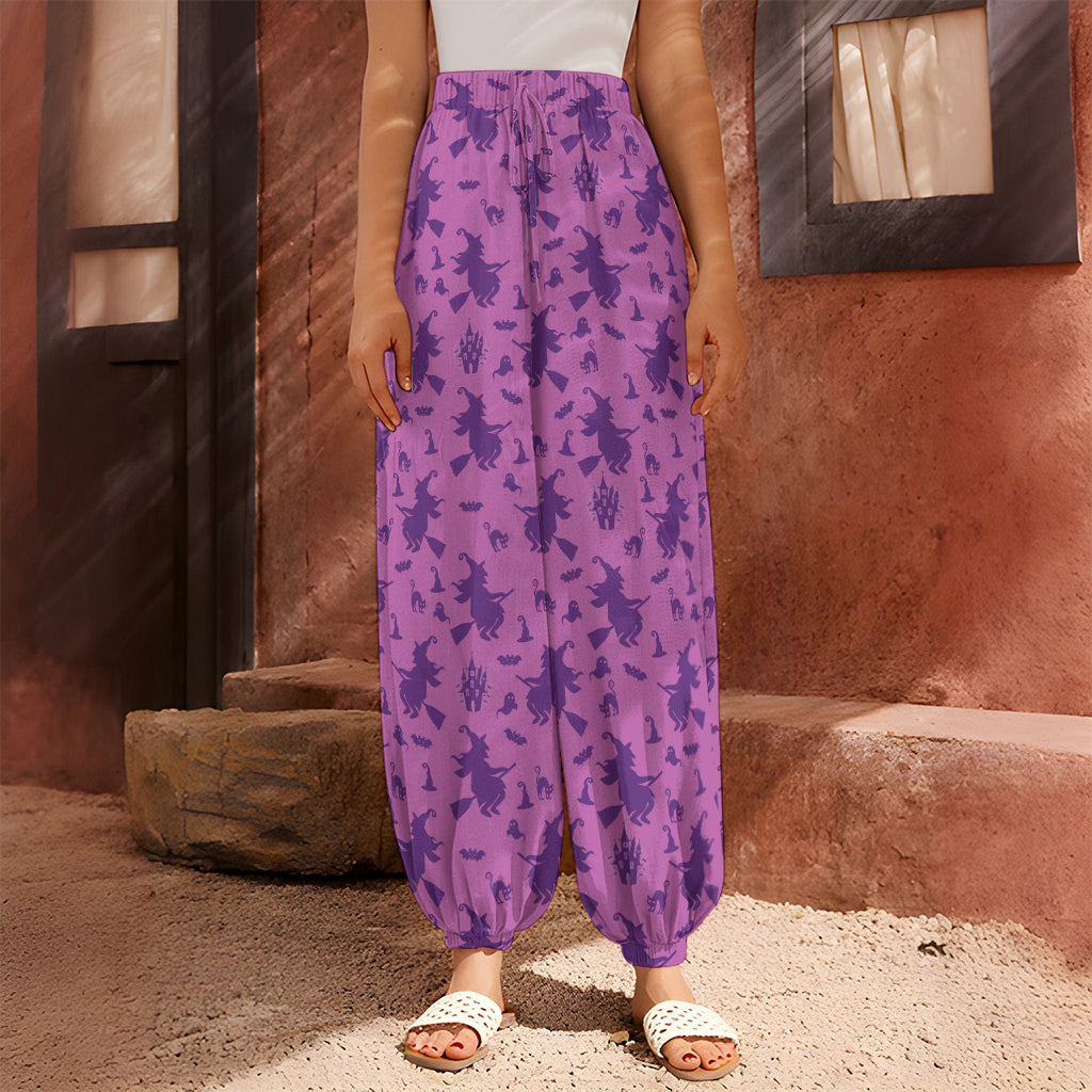 Purple Halloween Witch Pattern Print Harem Pants