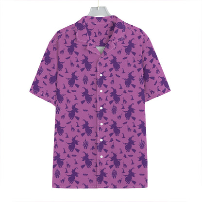 Purple Halloween Witch Pattern Print Hawaiian Shirt