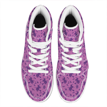 Purple Halloween Witch Pattern Print High Top Leather Sneakers
