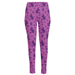 Purple Halloween Witch Pattern Print High-Waisted Pocket Leggings