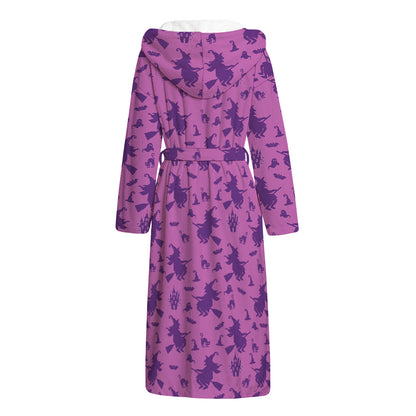 Purple Halloween Witch Pattern Print Hooded Bathrobe
