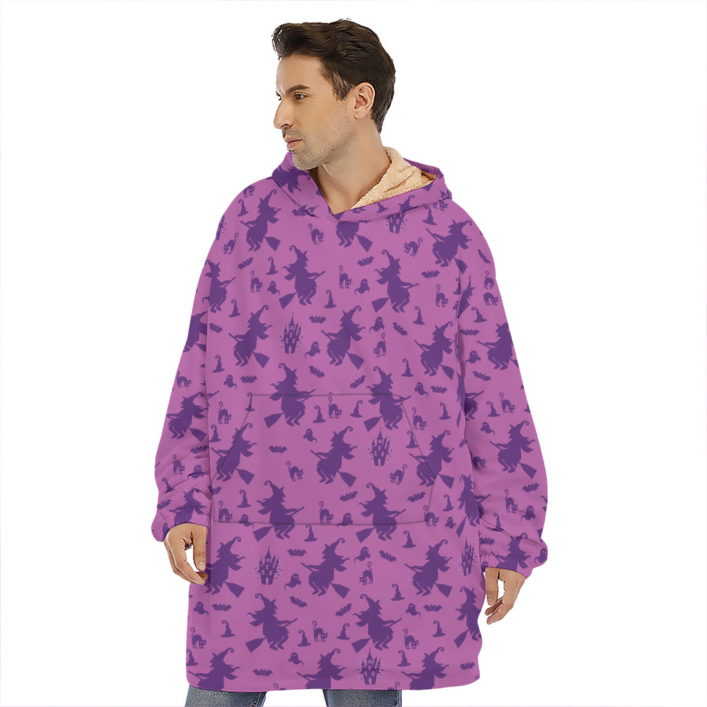 Purple Halloween Witch Pattern Print Hoodie Blanket
