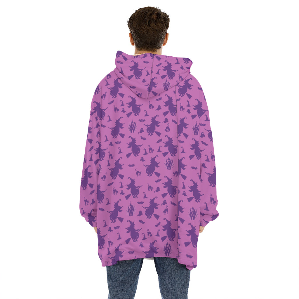 Purple Halloween Witch Pattern Print Hoodie Blanket