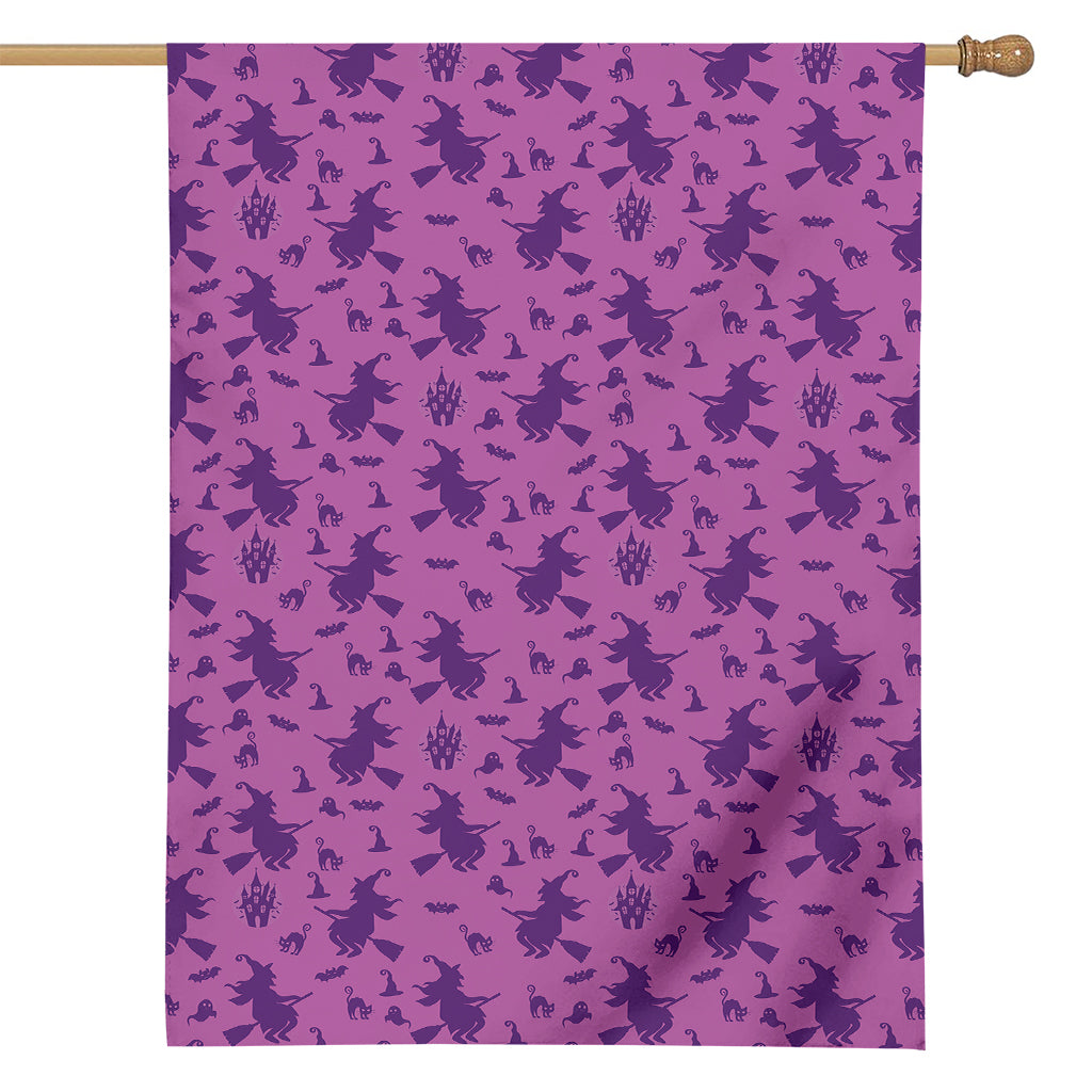 Purple Halloween Witch Pattern Print House Flag