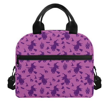 Purple Halloween Witch Pattern Print Insulated Lunch Bag