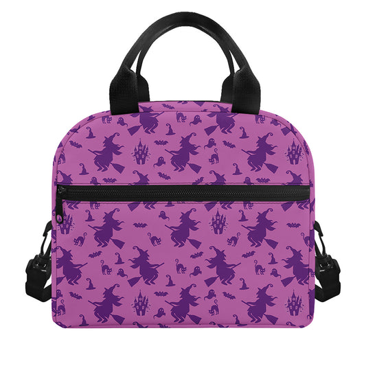 Purple Halloween Witch Pattern Print Insulated Lunch Bag