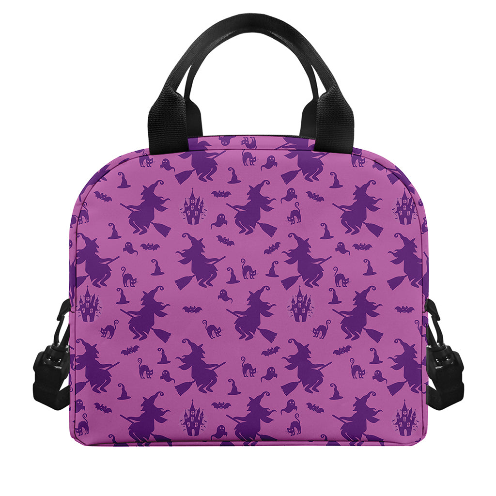 Purple Halloween Witch Pattern Print Insulated Lunch Bag