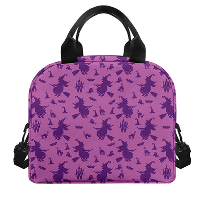 Purple Halloween Witch Pattern Print Insulated Lunch Bag