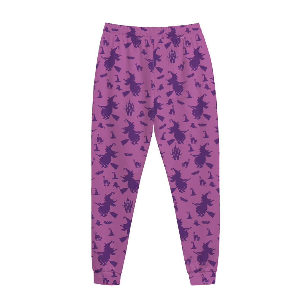 Purple Halloween Witch Pattern Print Jogger Pants