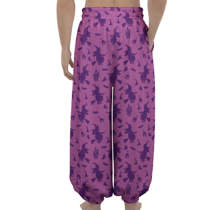 Purple Halloween Witch Pattern Print Lantern Pants