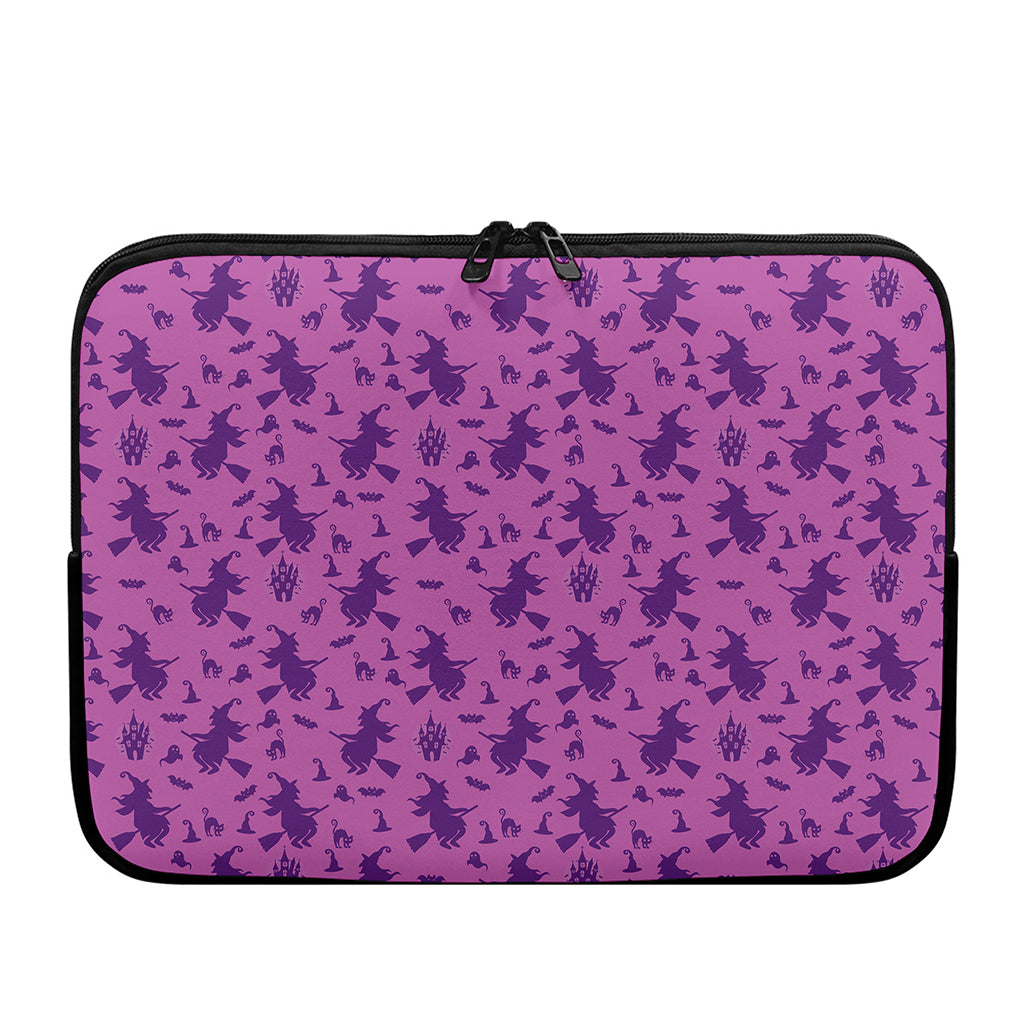 Purple Halloween Witch Pattern Print Laptop Sleeve