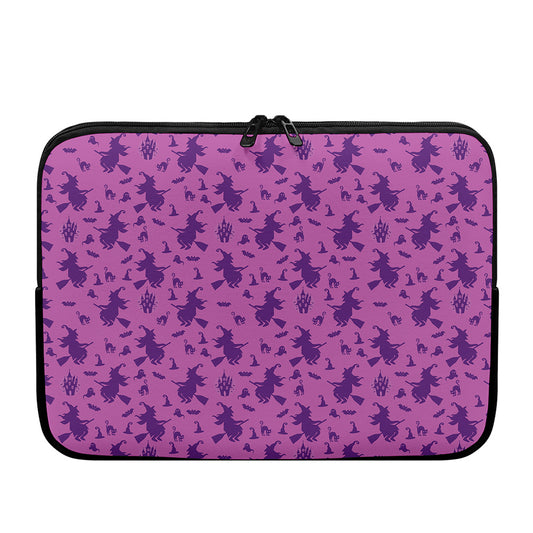 Purple Halloween Witch Pattern Print Laptop Sleeve