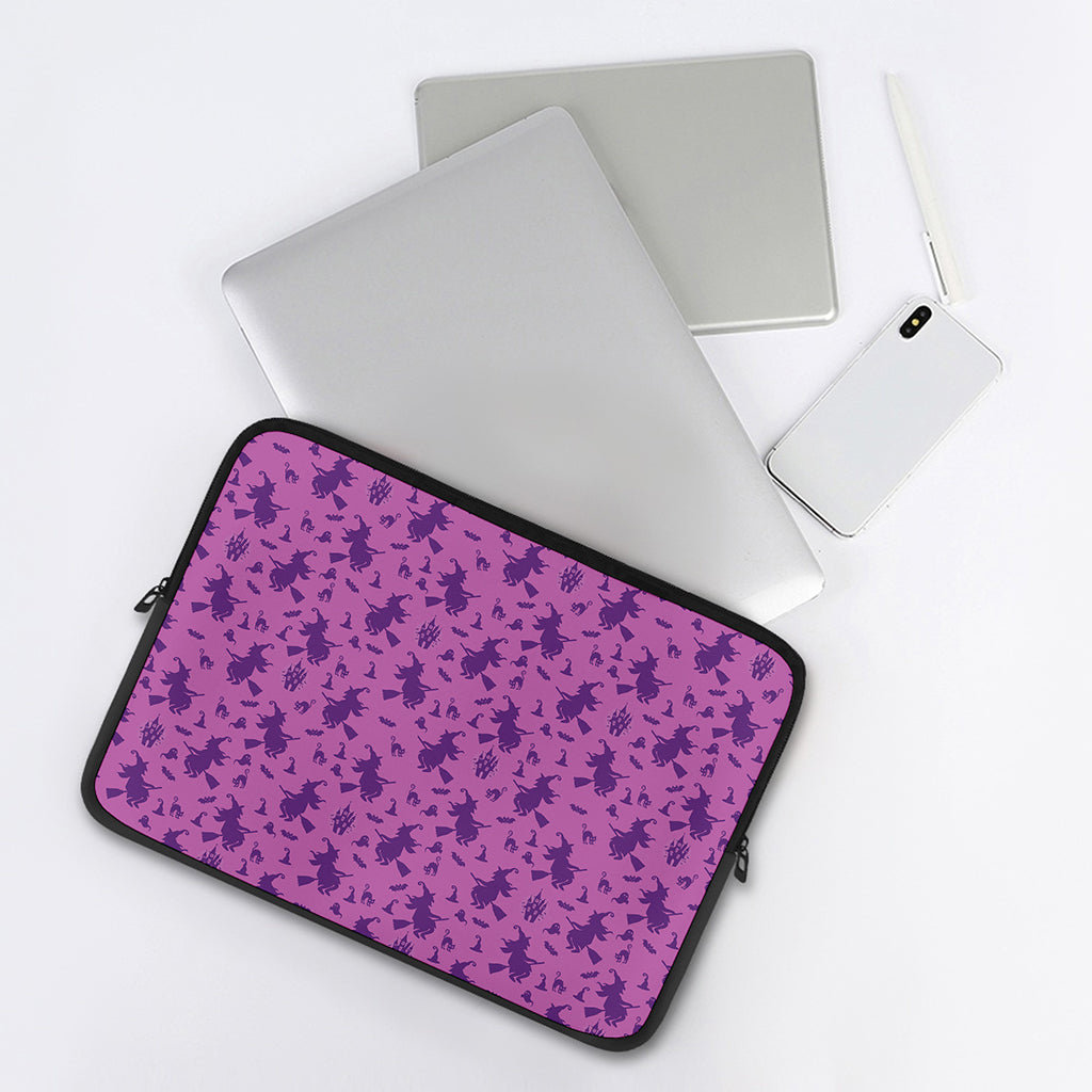 Purple Halloween Witch Pattern Print Laptop Sleeve