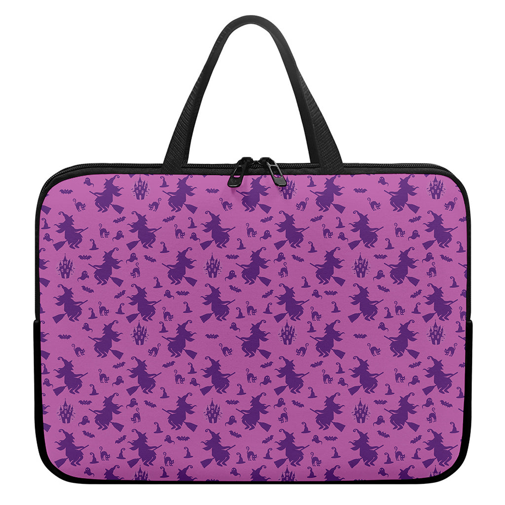 Purple Halloween Witch Pattern Print Laptop Sleeve With Handle