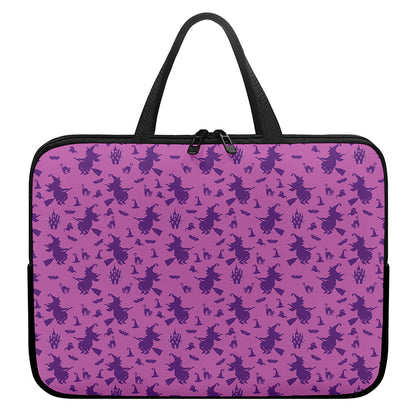 Purple Halloween Witch Pattern Print Laptop Sleeve With Handle