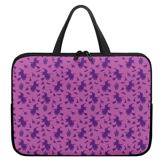 Purple Halloween Witch Pattern Print Laptop Sleeve With Handle
