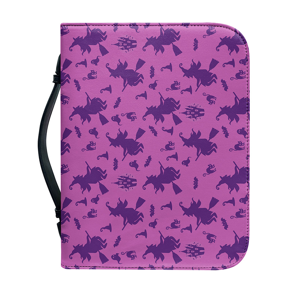 Purple Halloween Witch Pattern Print Leather Bible Cover