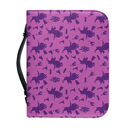 Purple Halloween Witch Pattern Print Leather Bible Cover