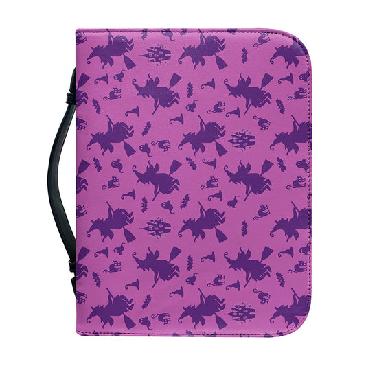 Purple Halloween Witch Pattern Print Leather Bible Cover