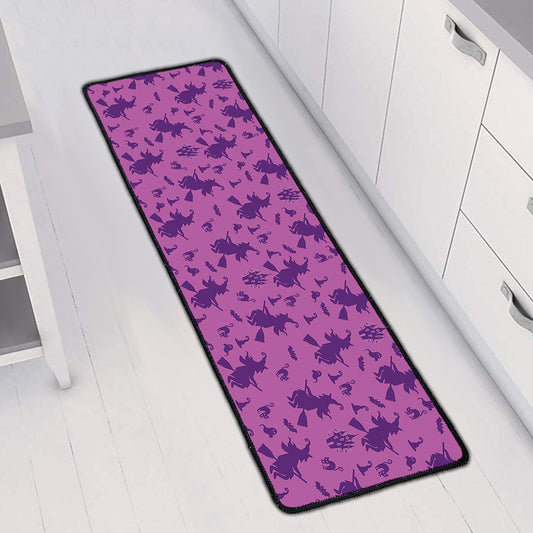 Purple Halloween Witch Pattern Print Long Kitchen Mat