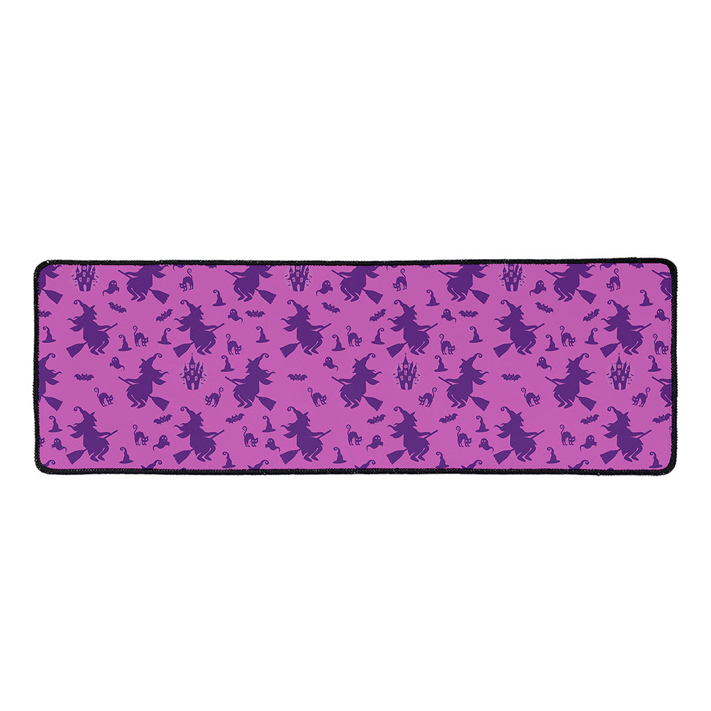 Purple Halloween Witch Pattern Print Long Kitchen Mat