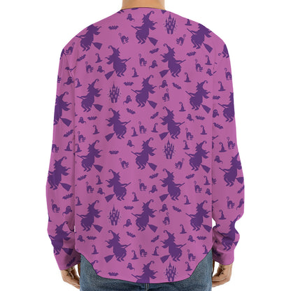 Purple Halloween Witch Pattern Print Long Sleeve Baseball Jersey