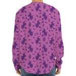 Purple Halloween Witch Pattern Print Long Sleeve Baseball Jersey