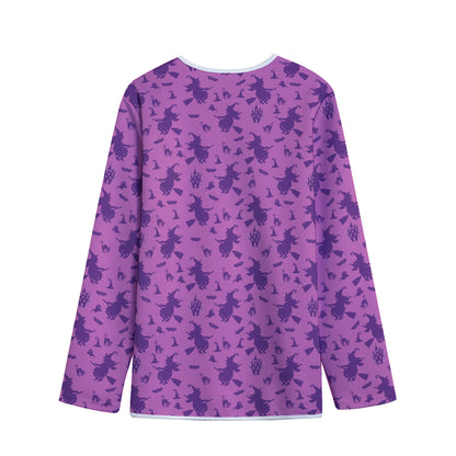 Purple Halloween Witch Pattern Print Long Sleeve Short Coat