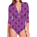 Purple Halloween Witch Pattern Print Long Sleeve Swimsuit