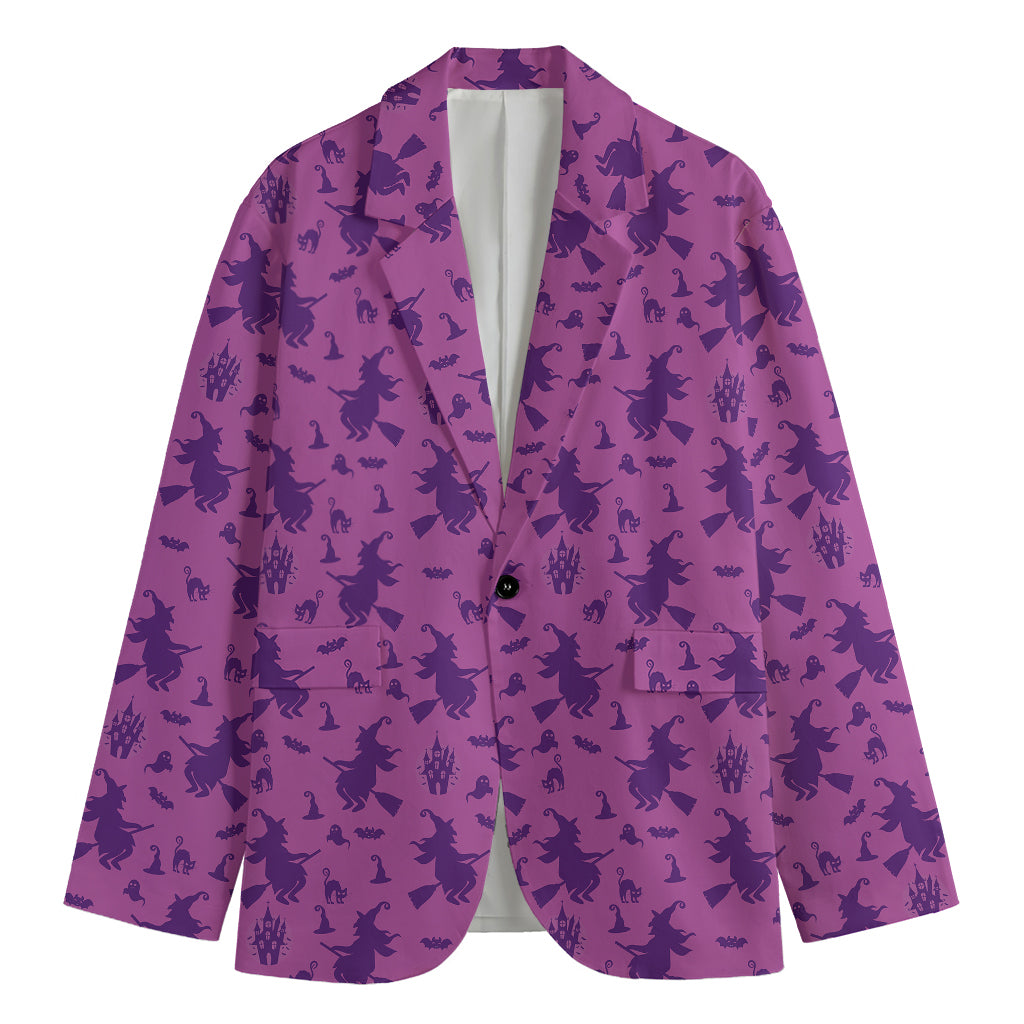 Purple Halloween Witch Pattern Print Men's Blazer