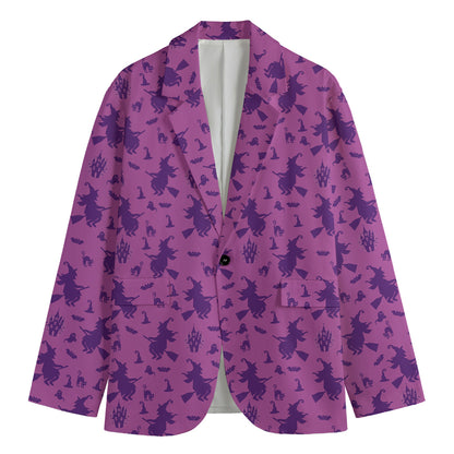 Purple Halloween Witch Pattern Print Men's Blazer