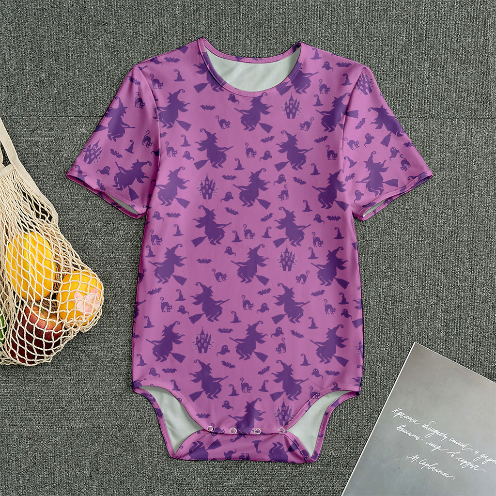 Purple Halloween Witch Pattern Print Men's Bodysuit