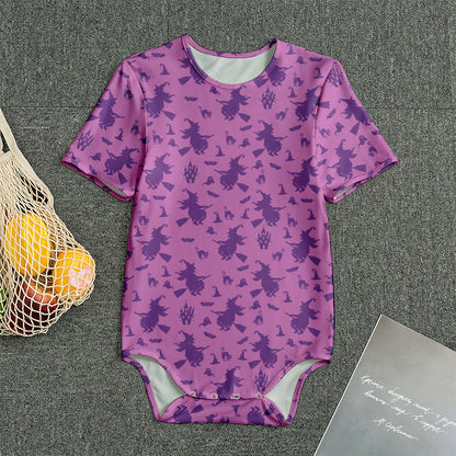 Purple Halloween Witch Pattern Print Men's Bodysuit