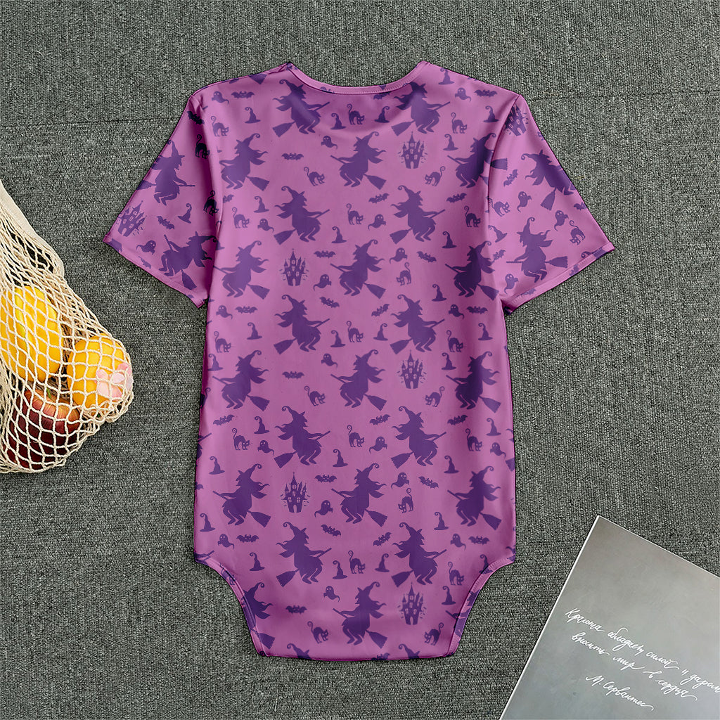 Purple Halloween Witch Pattern Print Men's Bodysuit