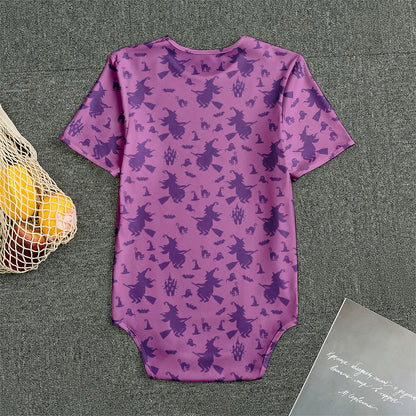 Purple Halloween Witch Pattern Print Men's Bodysuit