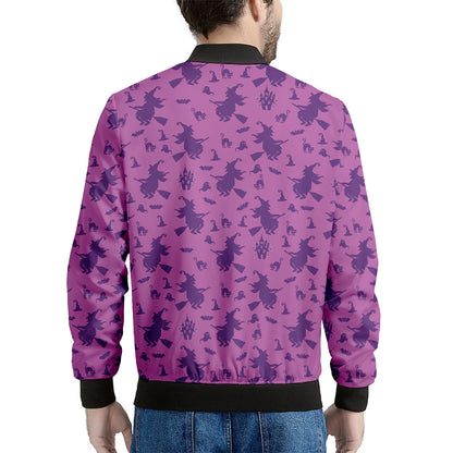 Purple Halloween Witch Pattern Print Men's Bomber Jacket