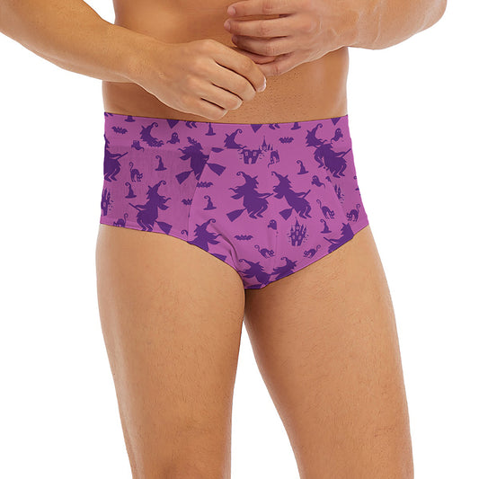 Purple Halloween Witch Pattern Print Men's Briefs