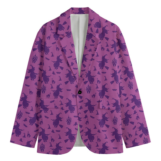 Purple Halloween Witch Pattern Print Men's Cotton Blazer
