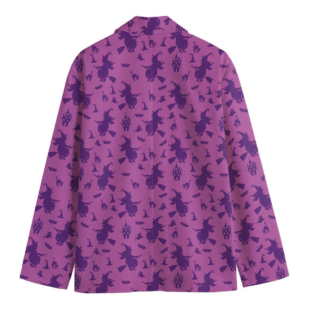 Purple Halloween Witch Pattern Print Men's Cotton Blazer