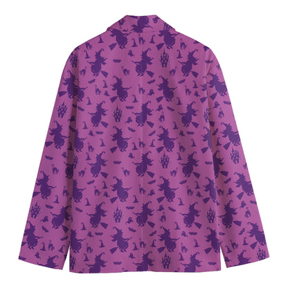 Purple Halloween Witch Pattern Print Men's Cotton Blazer