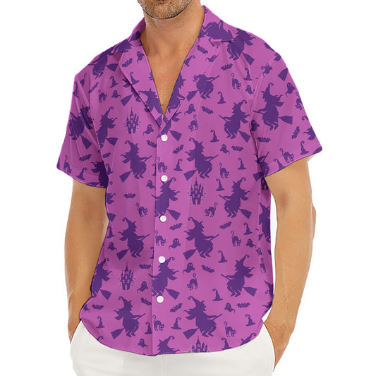 Purple Halloween Witch Pattern Print Men's Deep V-Neck Shirt