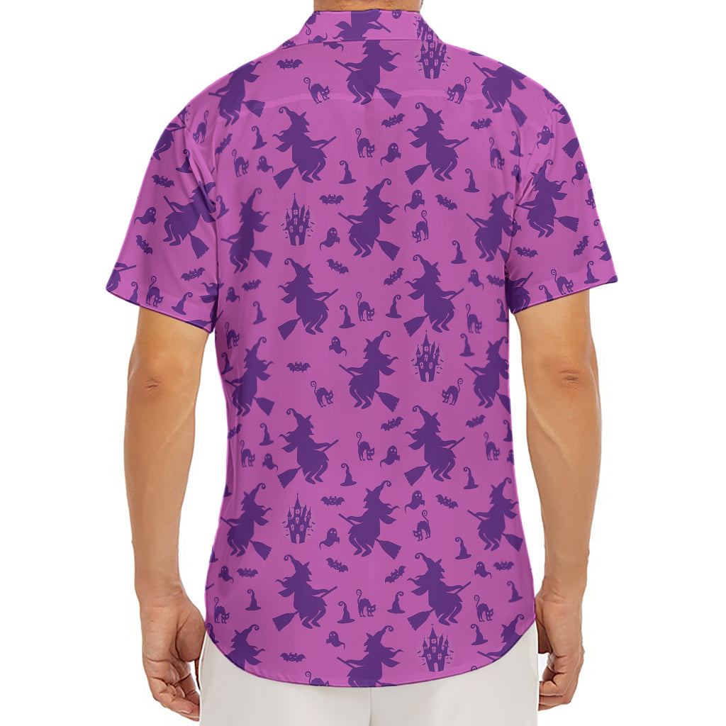 Purple Halloween Witch Pattern Print Men's Deep V-Neck Shirt