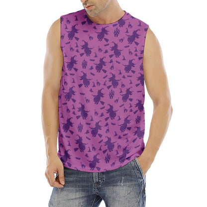 Purple Halloween Witch Pattern Print Men's Fitness Tank Top
