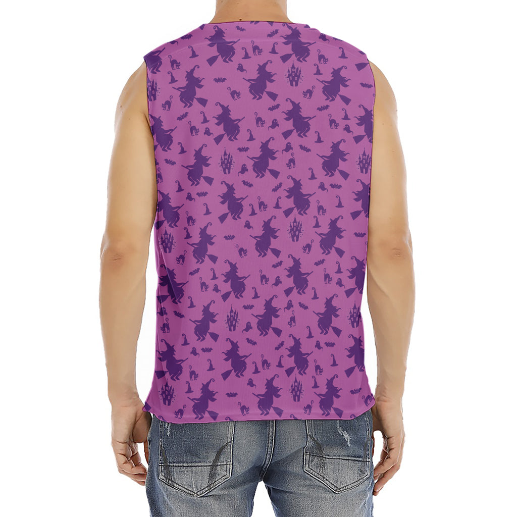 Purple Halloween Witch Pattern Print Men's Fitness Tank Top