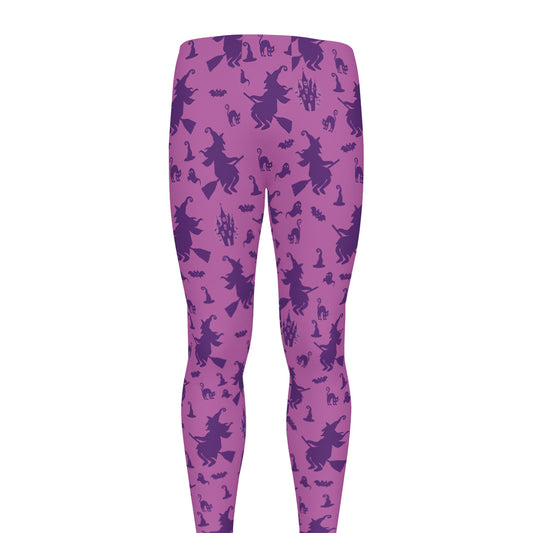 Purple Halloween Witch Pattern Print Men's leggings