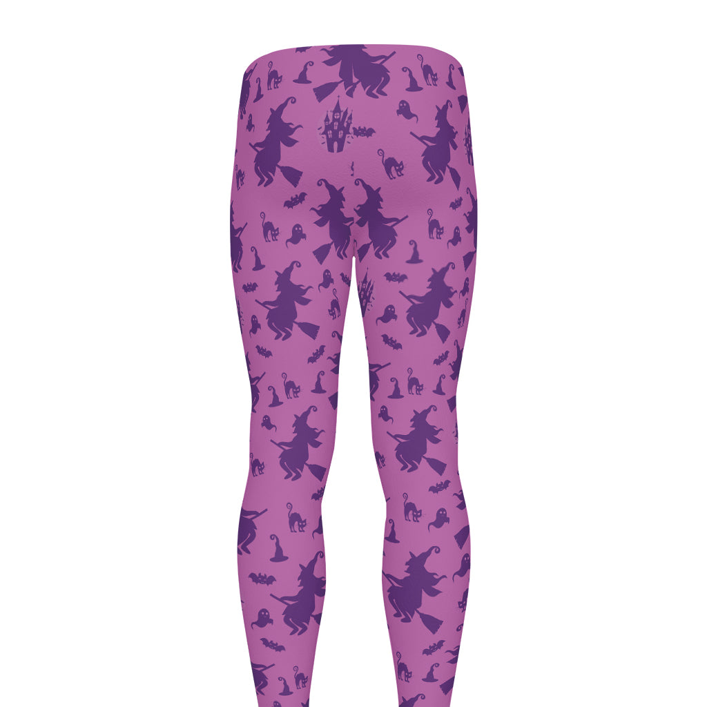 Purple Halloween Witch Pattern Print Men's leggings